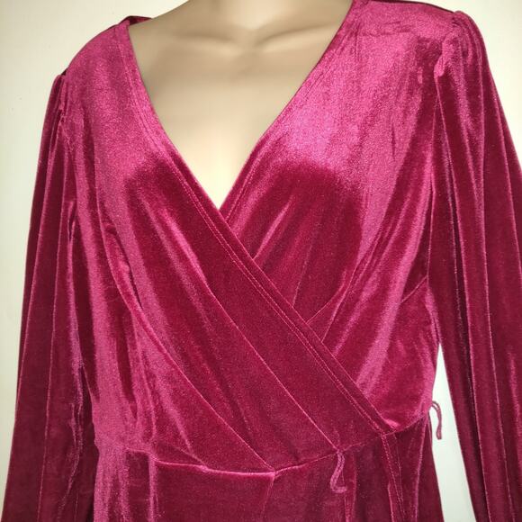 Nine West Velvet Mini Dress Burgundy Velour LARGE Comfort Wear Leisure Party - Picture 6 of 16